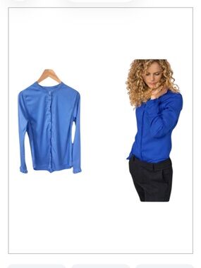 Mos Mosh “Mattie” Blue Button-Down Blouse Ruffle Cuffs Women’s M EU Size 38